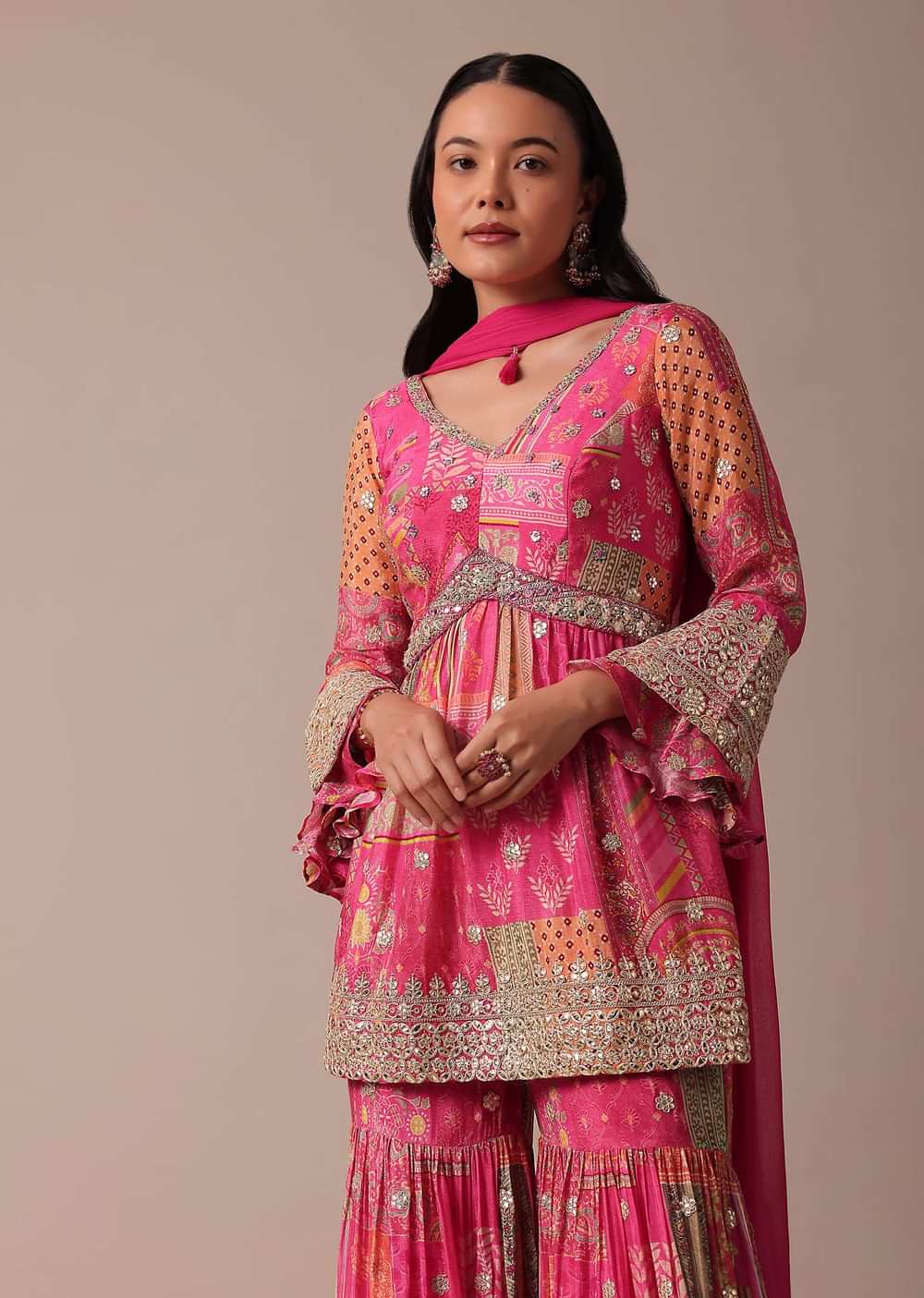 Pink Fusion Sharara Set With Peplum Top