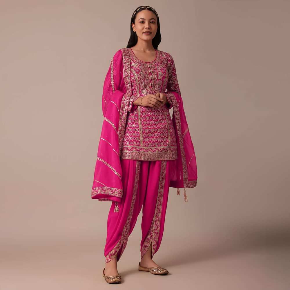 Pink Georgette Dhoti Set With Gota Patti Work
