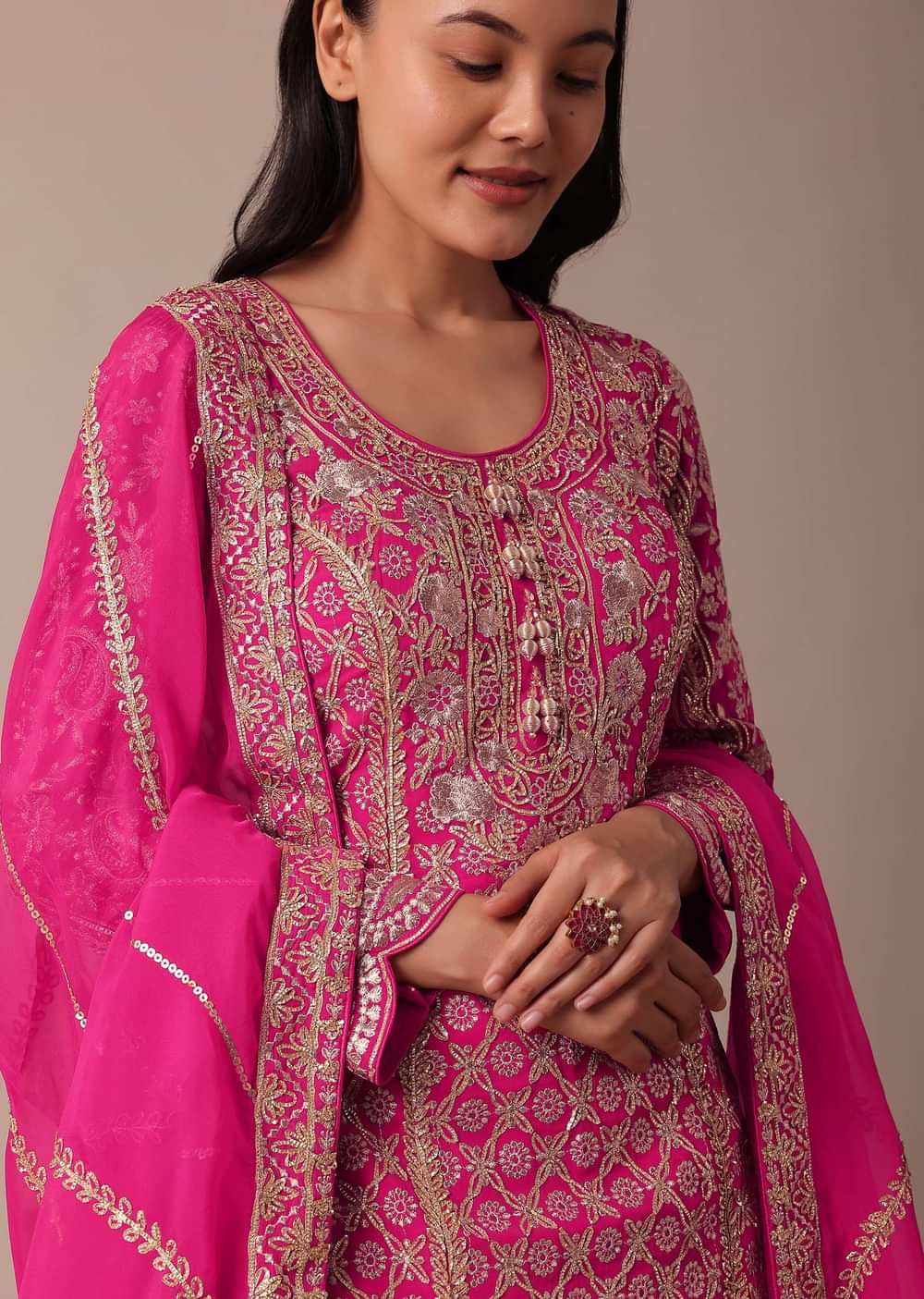 Pink Georgette Dhoti Set With Gota Patti Work