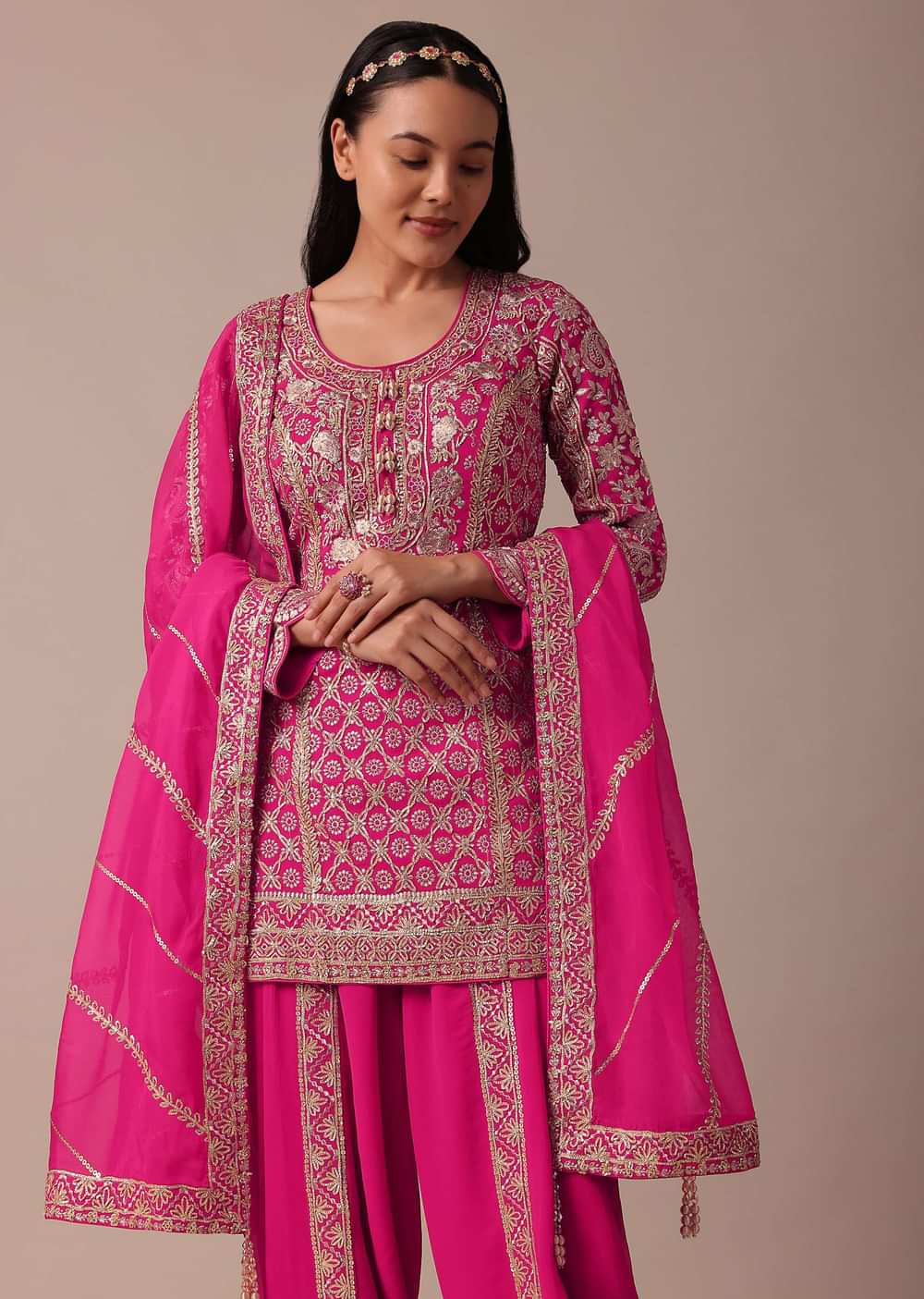 Pink Georgette Dhoti Set With Gota Patti Work