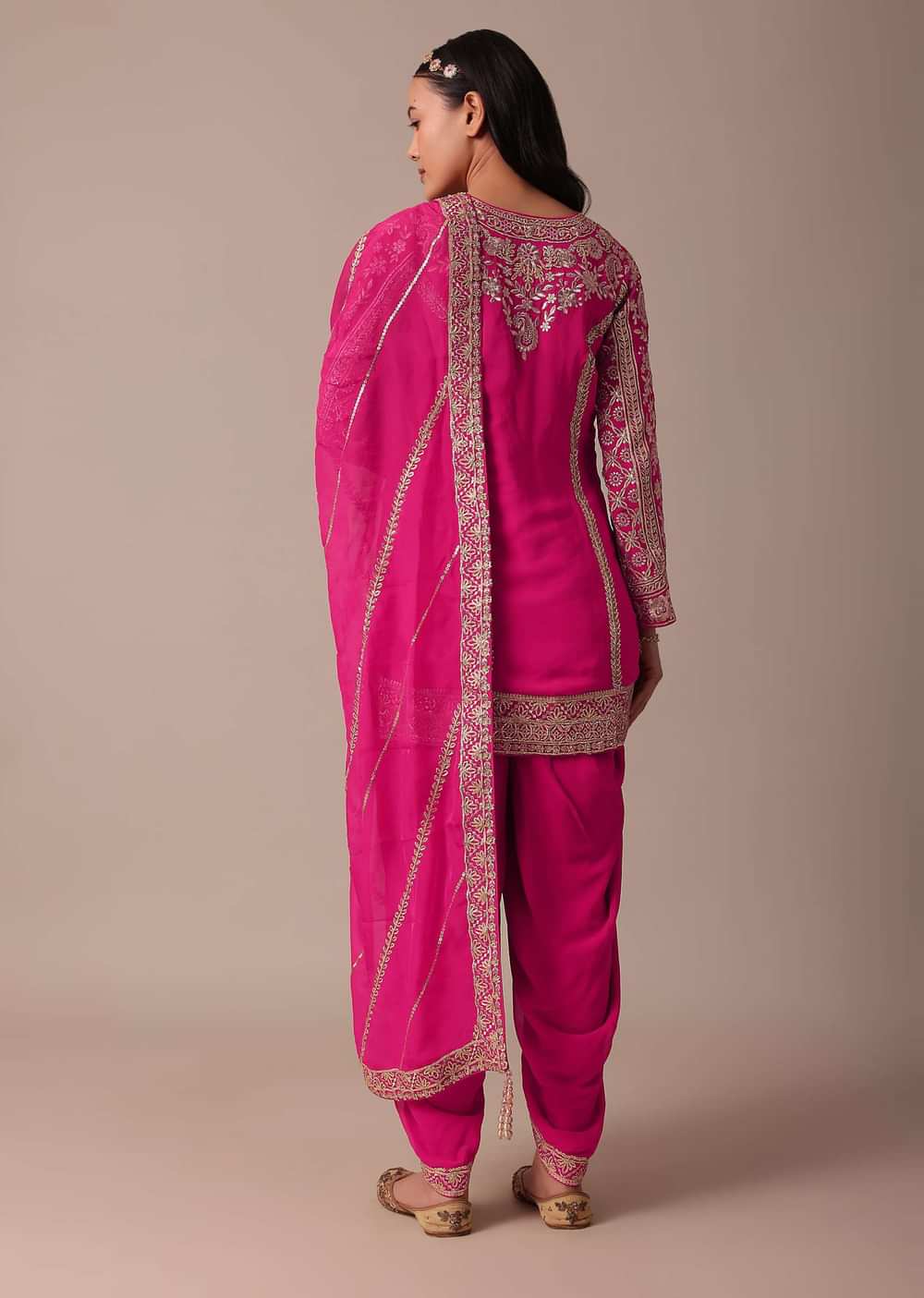 Pink Georgette Dhoti Set With Gota Patti Work