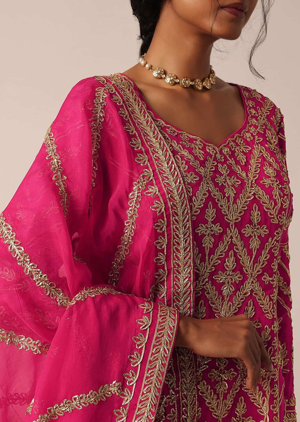 Pink Georgette Palazzo Set With Gota Embroidery