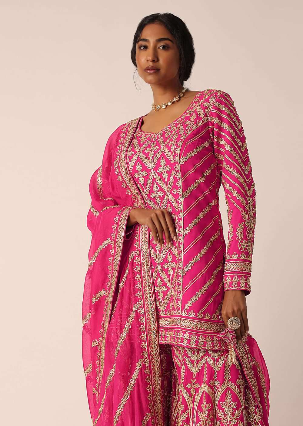 Pink Georgette Palazzo Set With Gota Embroidery