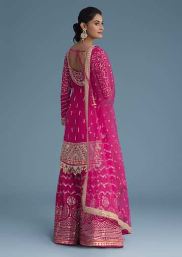 Pink Georgette Sharara Set With Mirror Sequins And Zardosi Work