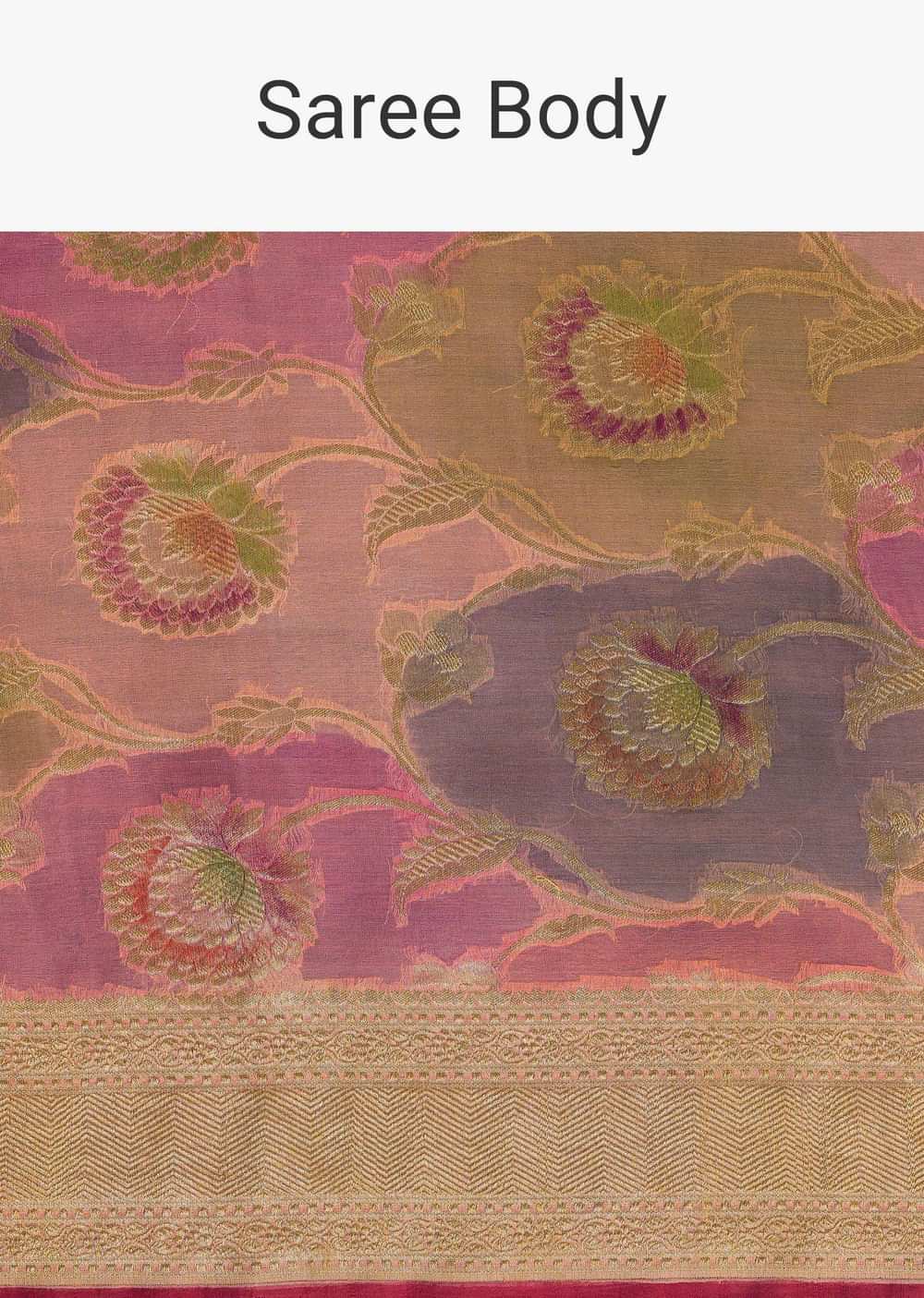 Pink Georgette Zari Rangkat Weave Saree In Georgette With Unstitched Blouse