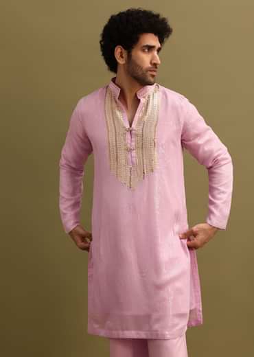 Pink Gold Sequin Work Kurta Pant Set