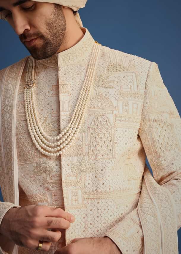 Pink Hand Embroidered Sherwani Suit
