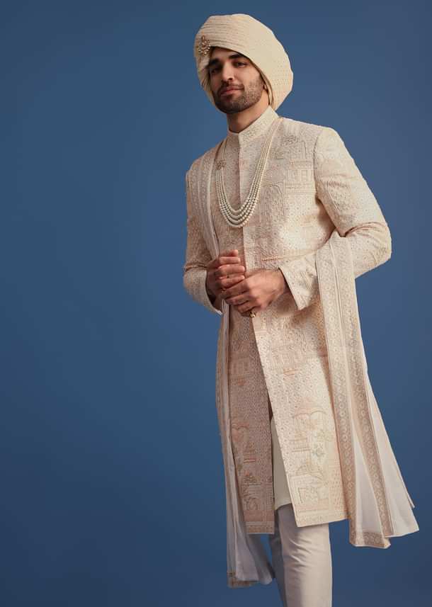 Pink Hand Embroidered Sherwani Suit