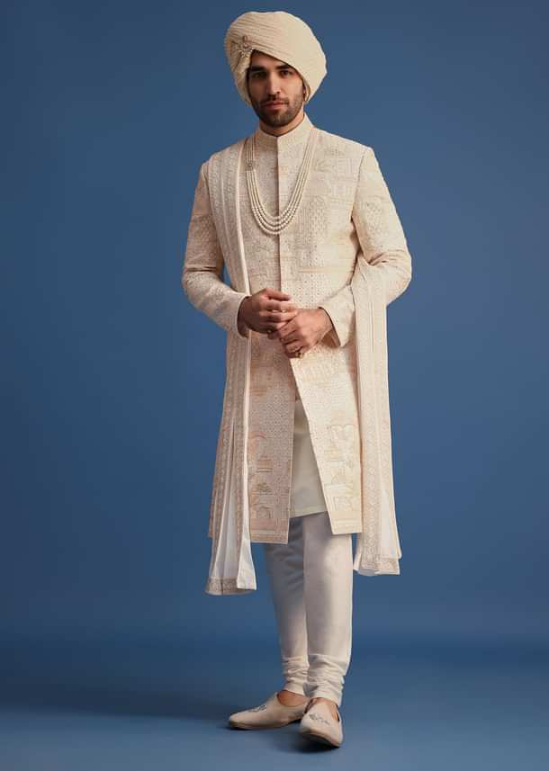 Pink Hand Embroidered Sherwani Suit