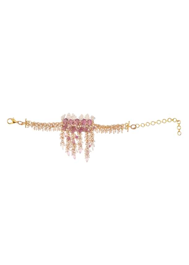 Pink Handcrafted Bracelet In Mix Metal