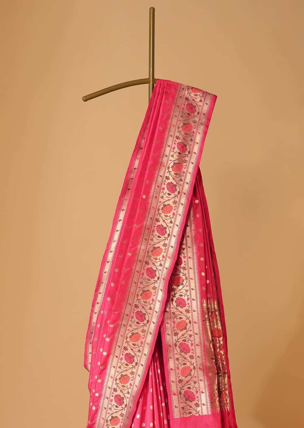 Pink Handloom Banarasi Paithani Saree In Katan Silk With Unstitched Blouse