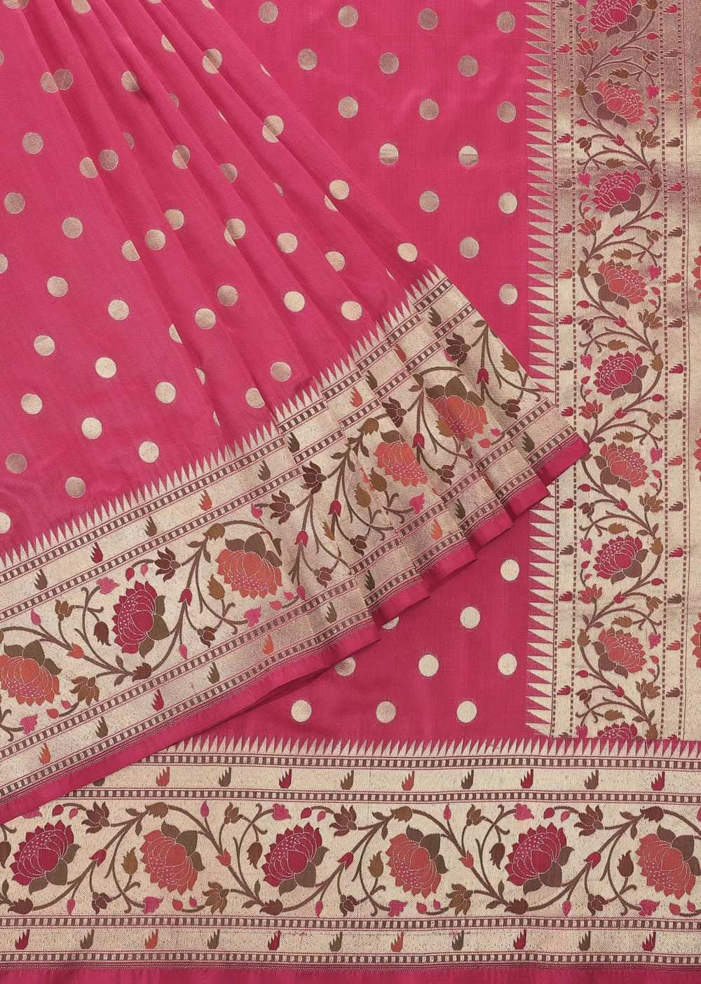 Pink Handloom Banarasi Paithani Saree In Katan Silk With Unstitched Blouse