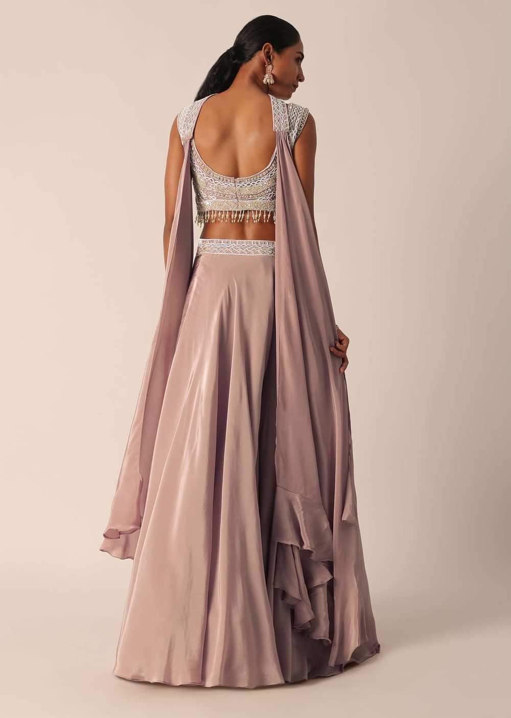 Pink Indo Fusion Hand Embroidered Blouse And Palazzo Set