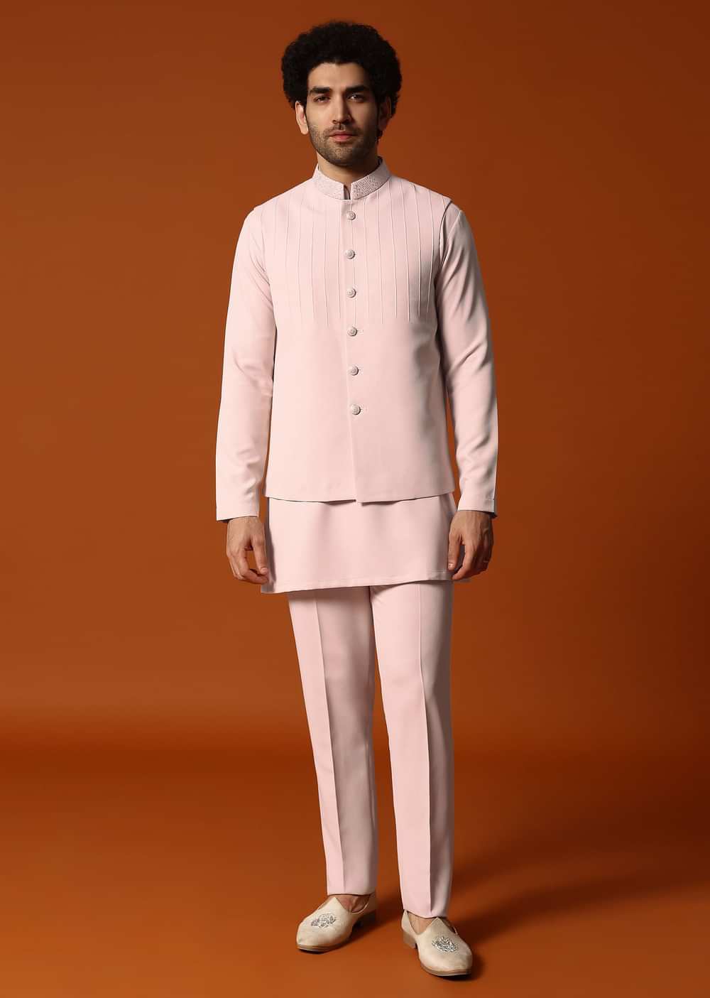 Pink Jodhpuri Set In Resham Work For Men