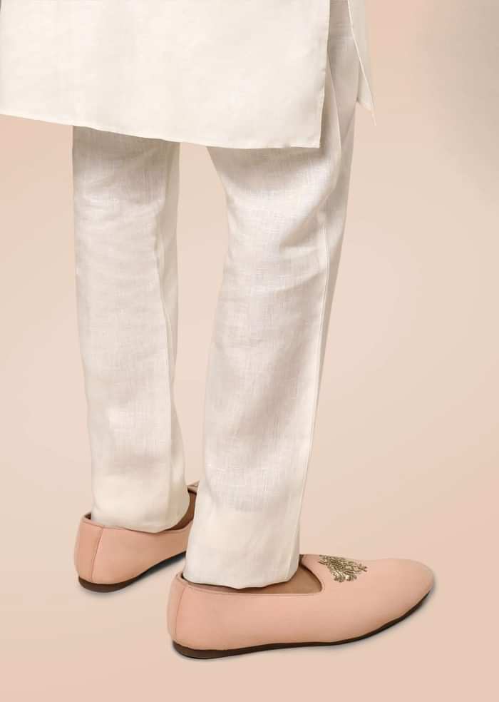 Pink Juttis In Suede With Zari Embroidered Motif