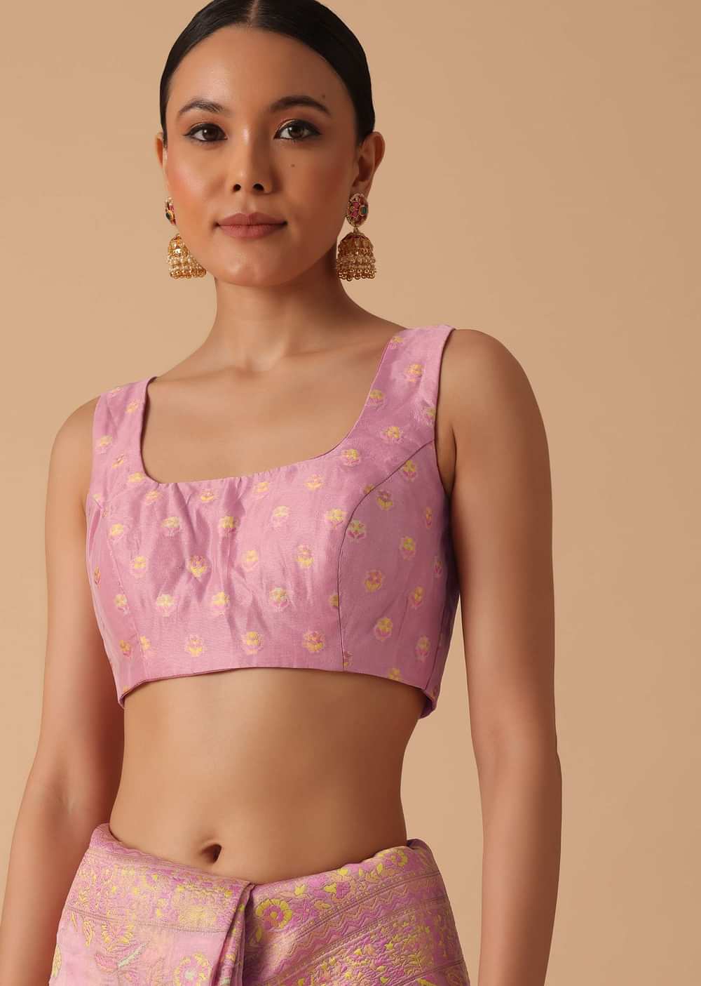 Pink Kashmiri Saree in Silk With Unstitched Blouse Piece
