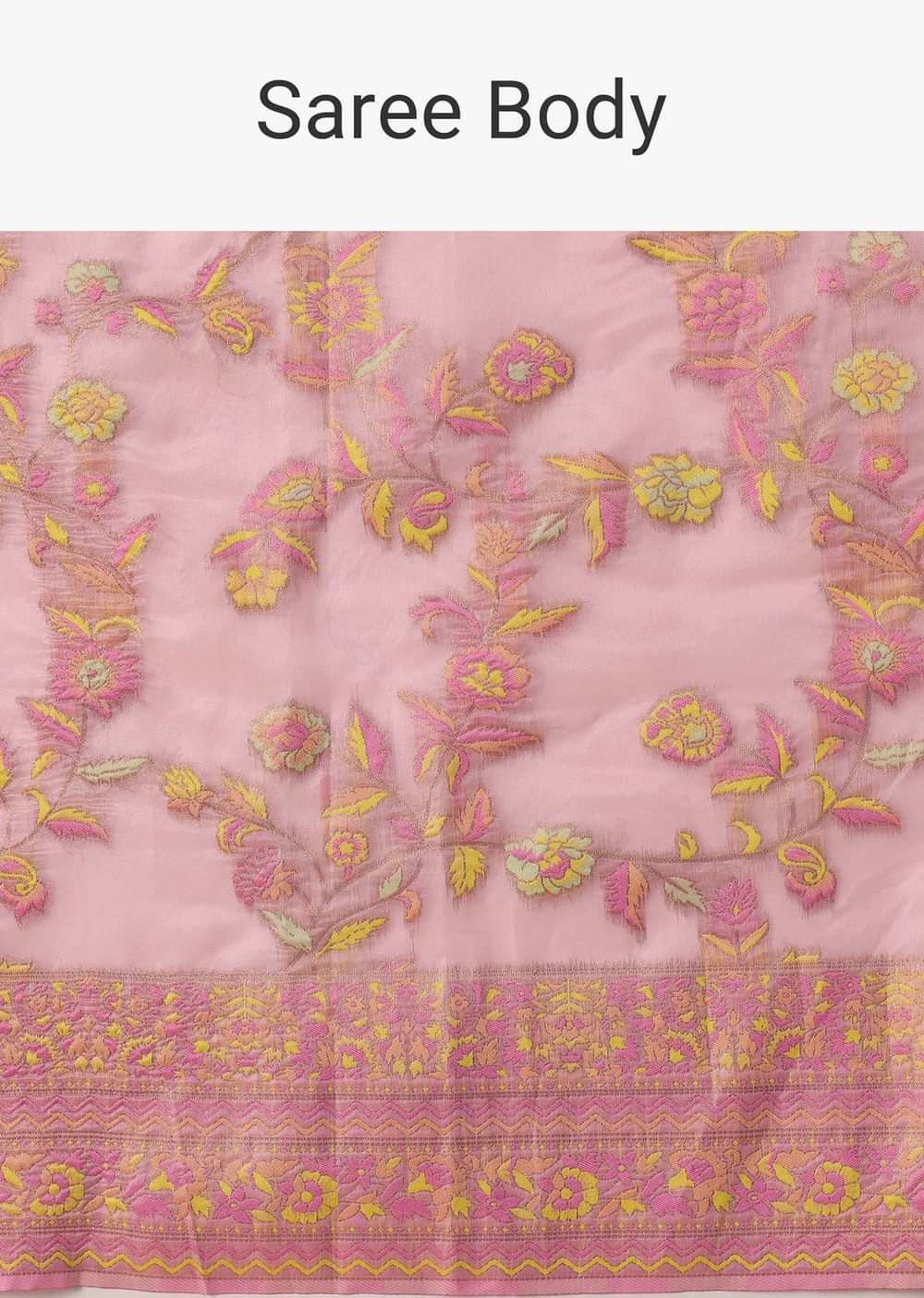 Pink Kashmiri Saree in Silk With Unstitched Blouse Piece