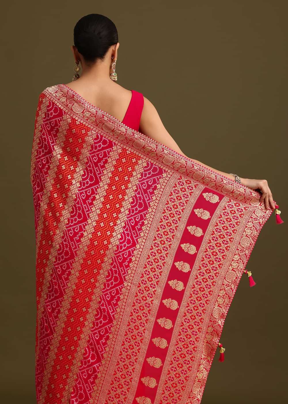 Pink Khaddi Georgette Saree With Gotta Patti Border And Unstitched Blouse