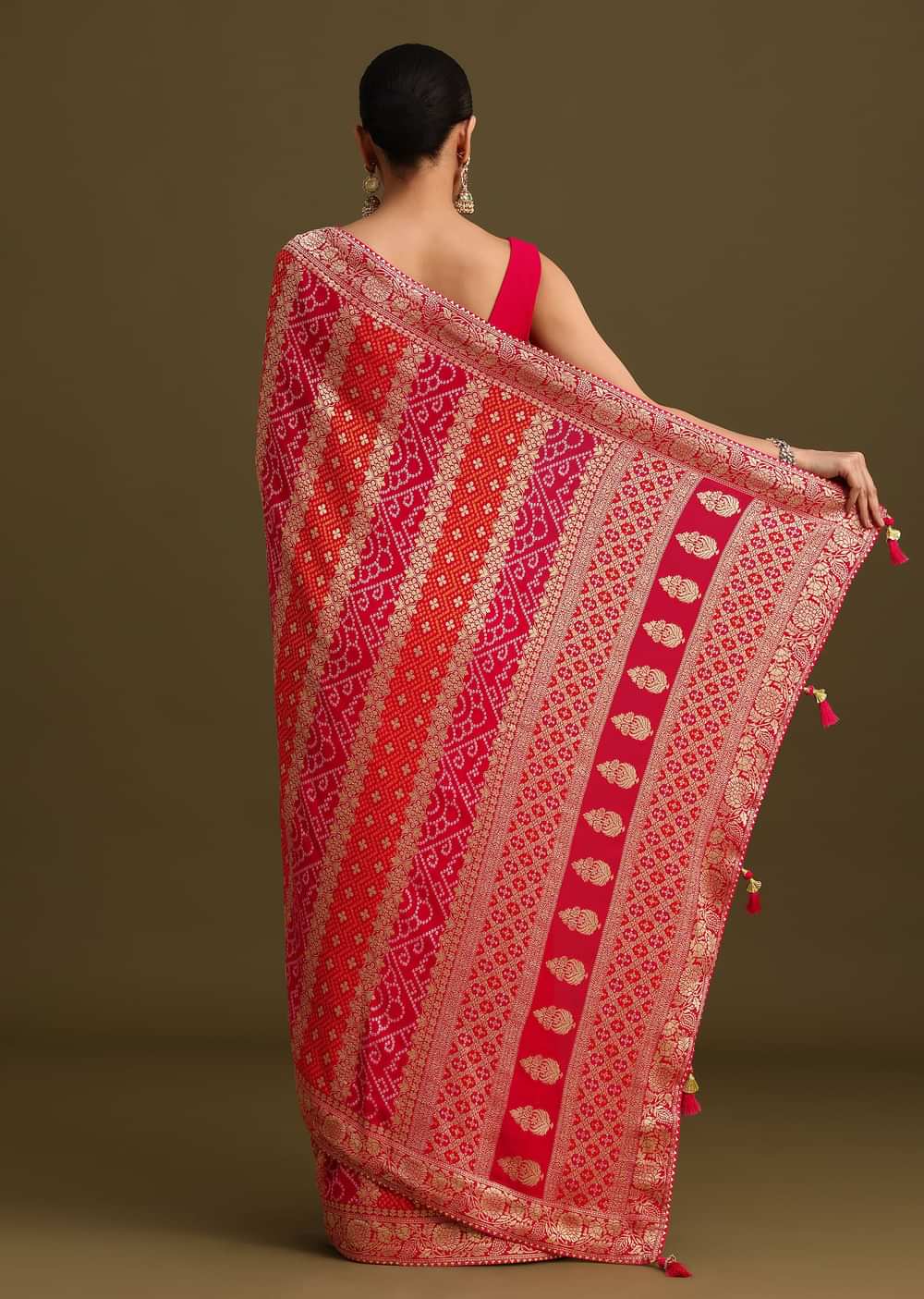 Pink Khaddi Georgette Saree With Gotta Patti Border And Unstitched Blouse