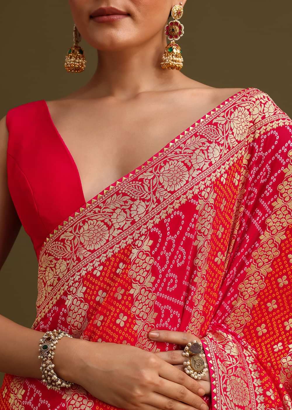 Pink Khaddi Georgette Saree With Gotta Patti Border And Unstitched Blouse