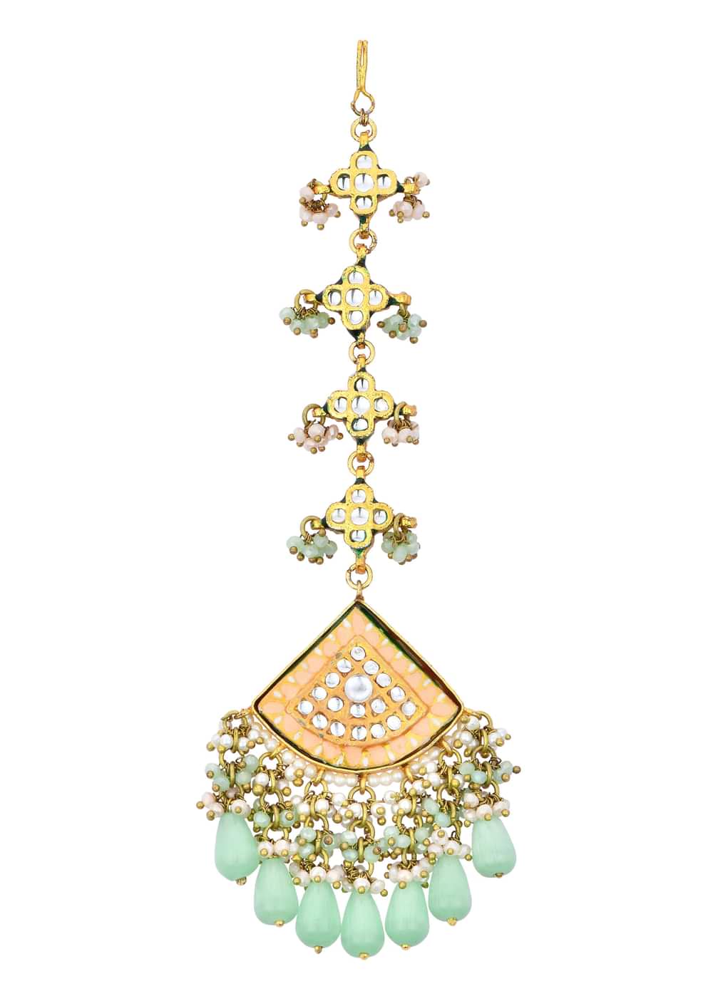 Pink Kundan Choker Set With Green Bead Drops