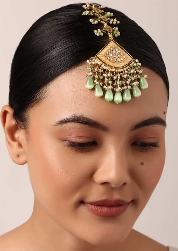 Pink Kundan Choker Set With Green Bead Drops Pink Kundan Choker Set With Green Bead Drops