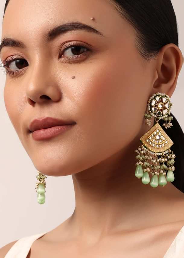 Pink Kundan Choker Set With Green Bead Drops Pink Kundan Choker Set With Green Bead Drops