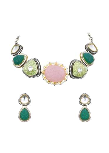 Pink Kundan Choker Set With Two Tone Stones