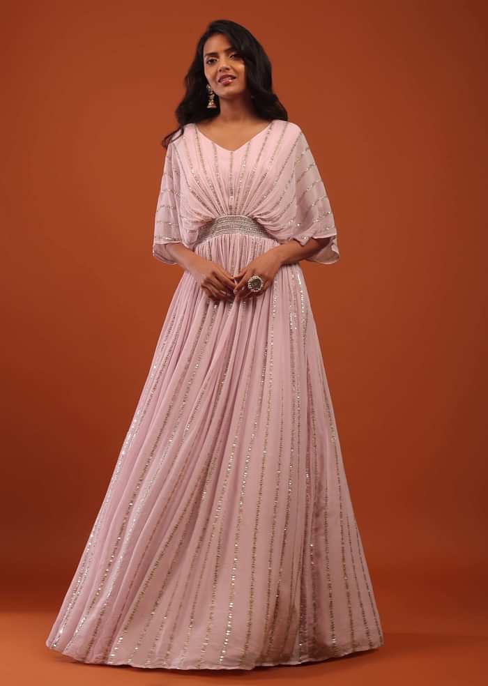 Pink Lady Cut-dana And Sequins Embroidered Georgette Kaftan Gown