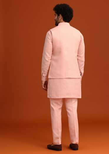 Pink Linen Zardosi Kurta Jacket Set