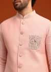 Pink Linen Zardosi Kurta Jacket Set