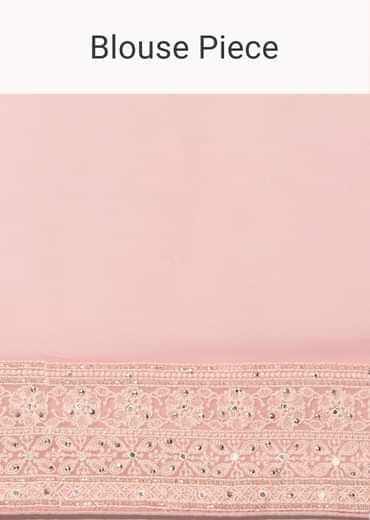 Pink Lucknowi Chikankari Saree With Sequin Embellishments