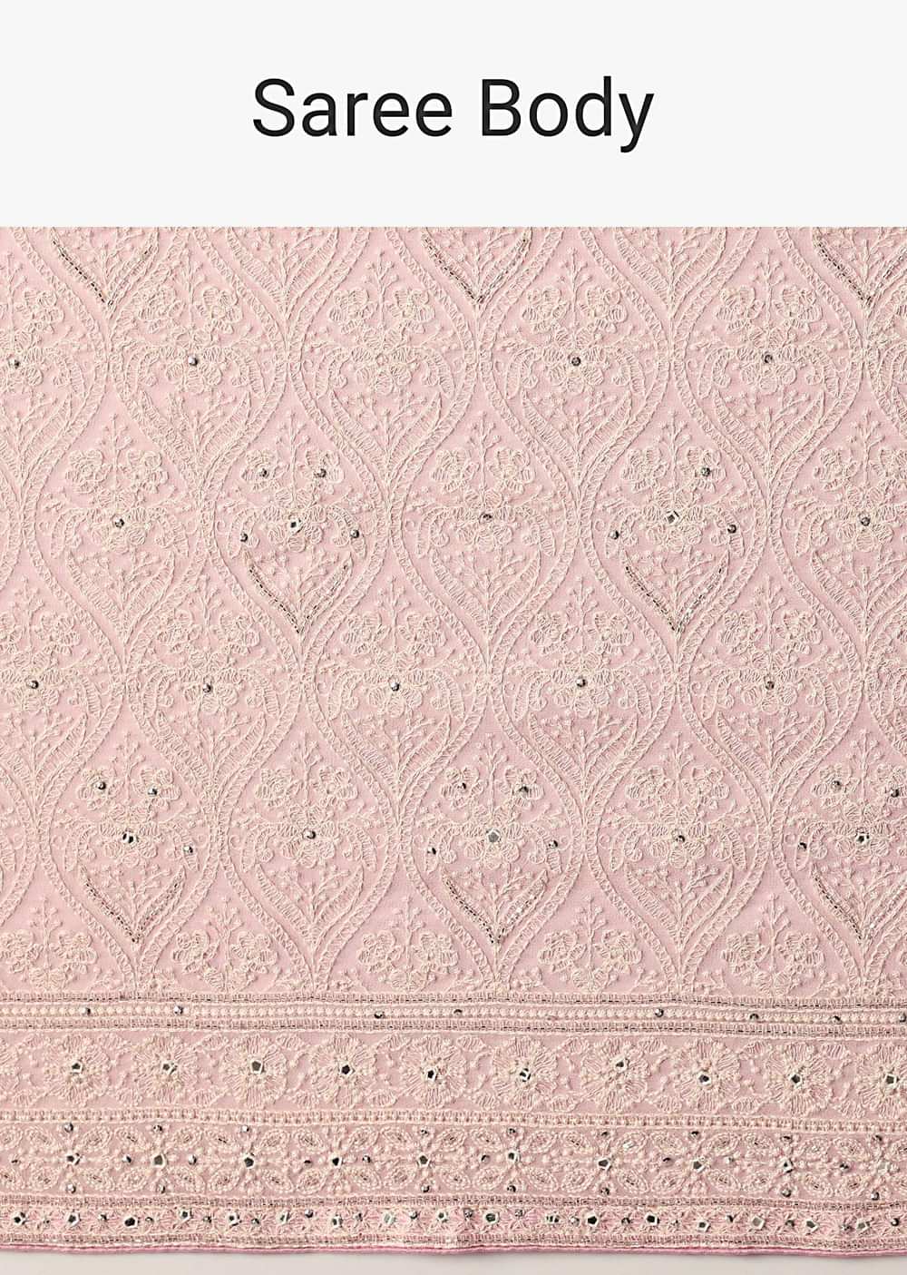 Pink Lucknowi Chikankari Saree With Sequin Embellishments