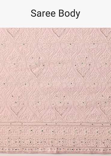 Pink Lucknowi Chikankari Saree With Sequin Embellishments