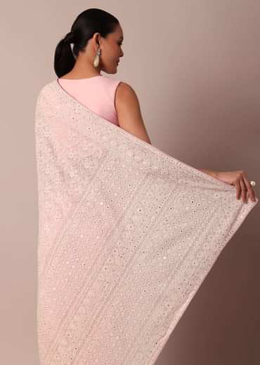 Pink Lucknowi Chikankari Saree With Sequin Embellishments