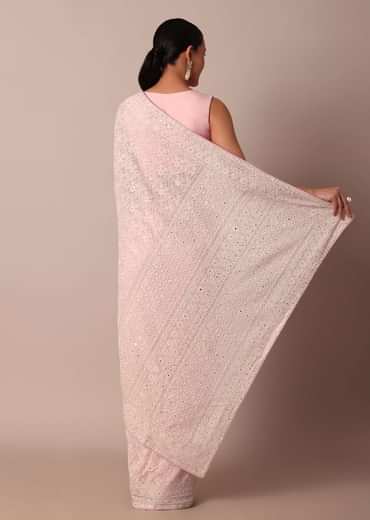 Pink Lucknowi Chikankari Saree With Sequin Embellishments
