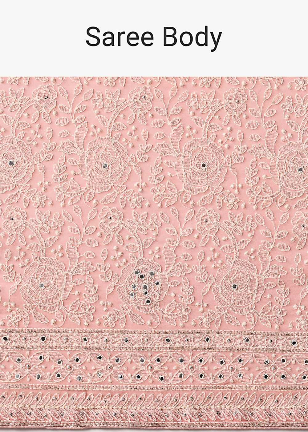 Pink Lucknowi Chikankari Saree With Sequins And Unstitched Blouse Piece