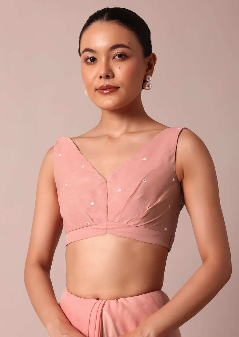 Pink Lucknowi Chikankari Saree With Sequins And Unstitched Blouse Piece