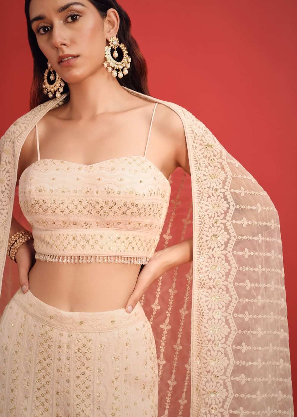 Pink Lucknowi Fusion Palazzo Set With Tassel Detail