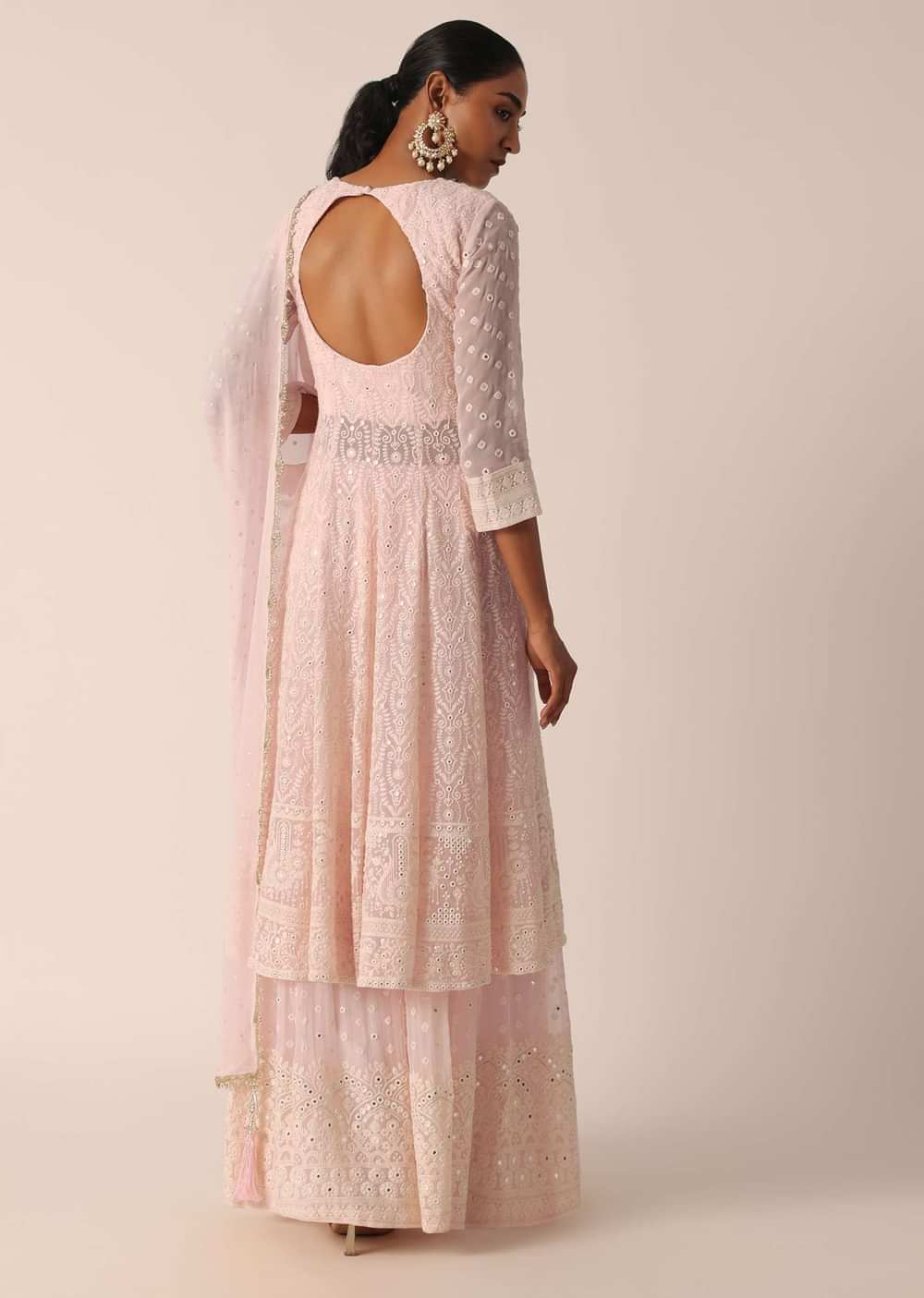 Pink Lucknowi Kurta Sharara Set With Foil Work