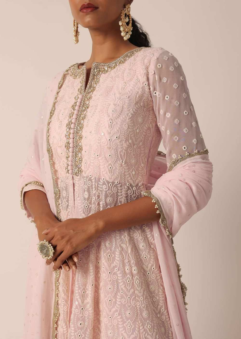 Pink Lucknowi Kurta Sharara Set With Foil Work