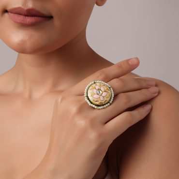 Pink Meenakari Statement Ring