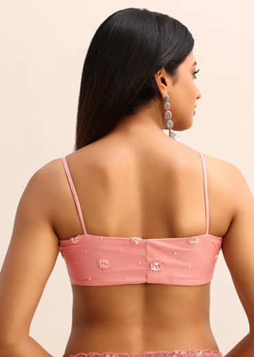Pink Net Embroidered Saree With Unstitched Blouse