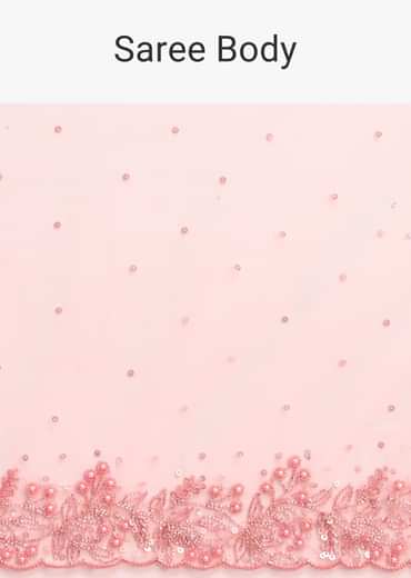 Pink Net Embroidered Saree With Unstitched Blouse