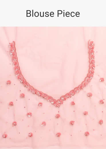 Pink Net Embroidered Saree With Unstitched Blouse
