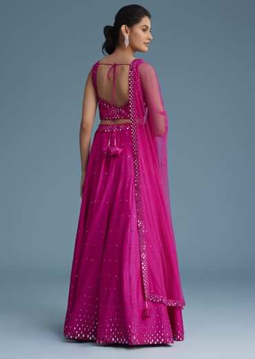 Pink Nysa Silk Lehenga Set With Mirror Work