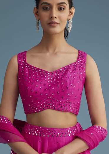 Pink Nysa Silk Lehenga Set With Mirror Work