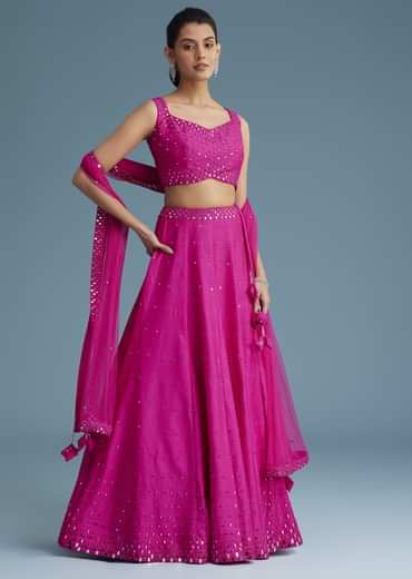Pink Nysa Silk Lehenga Set With Mirror Work