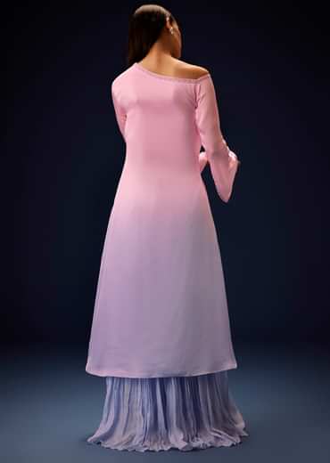 Pink Ombre A Line Kurta With Bell Bottom Pants