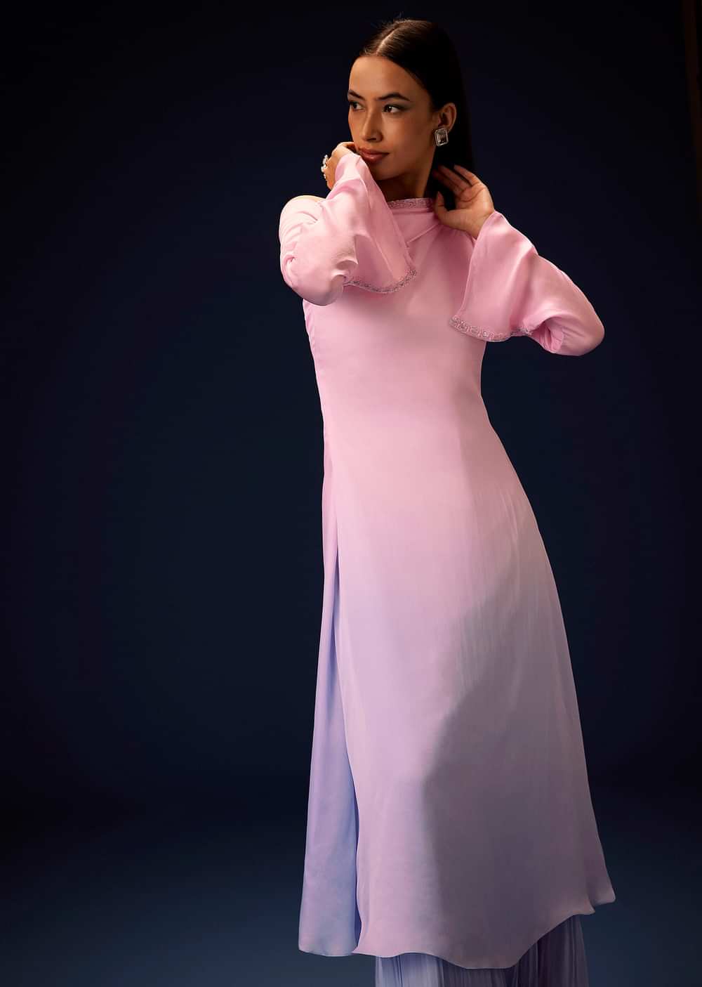 Pink Ombre A Line Kurta With Bell Bottom Pants